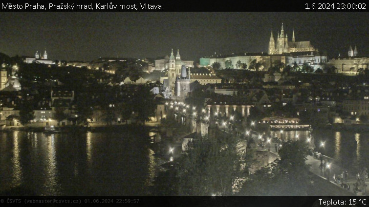 Město Praha - Pražský hrad, Karlův most, Vltava - 1.6.2024 v 23:00