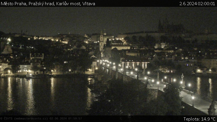 Město Praha - Pražský hrad, Karlův most, Vltava - 2.6.2024 v 02:00