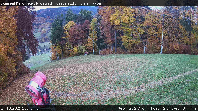 Skiareál Karolinka  - Prostřední část sjezdovky a snowpark - 26.10.2025 v 13:05 Skiareál Karolinka  - Prostřední část sjezdovky a snowpark - 26.10.2025 v 13:05