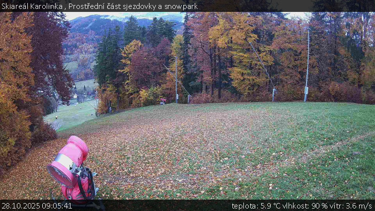 Skiareál Karolinka  - Prostřední část sjezdovky a snowpark - 28.10.2025 v 09:05 Skiareál Karolinka  - Prostřední část sjezdovky a snowpark - 28.10.2025 v 09:05