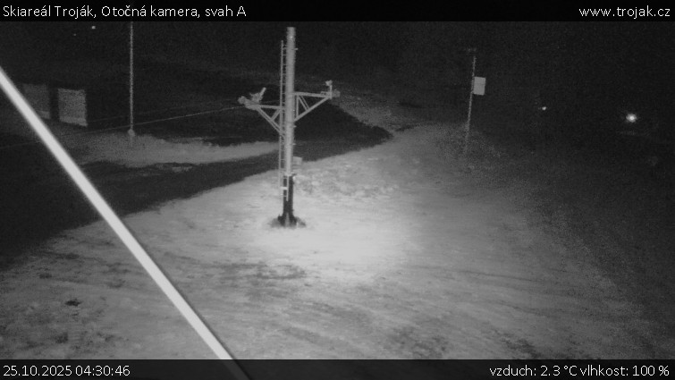 Skiareál Troják - Otočná kamera, svah A - 25.10.2025 v 04:30 Skiareál Troják - Otočná kamera, svah A - 25.10.2025 v 04:30