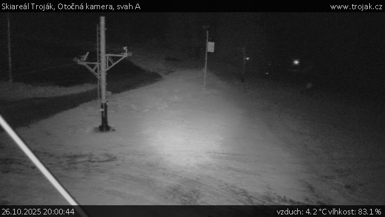 Skiareál Troják - Otočná kamera, svah A - 26.10.2025 v 20:00 Skiareál Troják - Otočná kamera, svah A - 26.10.2025 v 20:00