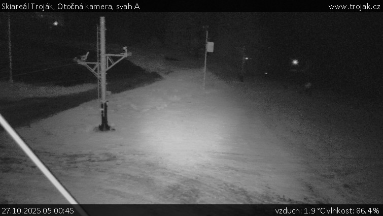 Skiareál Troják - Otočná kamera, svah A - 27.10.2025 v 05:00 Skiareál Troják - Otočná kamera, svah A - 27.10.2025 v 05:00