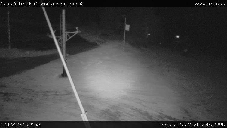 Skiareál Troják - Otočná kamera, svah A - 1.11.2025 v 18:30 Skiareál Troják - Otočná kamera, svah A - 1.11.2025 v 18:30