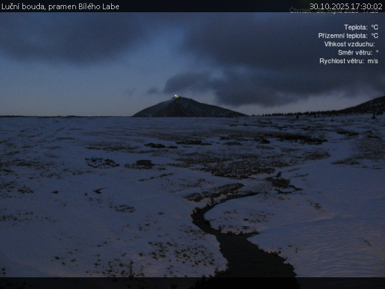 Luční bouda - Luční bouda, pramen Bílého Labe - 30.10.2025 v 17:30 Luční bouda - Luční bouda, pramen Bílého Labe - 30.10.2025 v 17:30