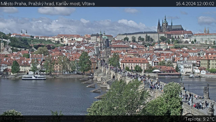 Město Praha - Pražský hrad, Karlův most, Vltava - 16.4.2024 v 12:00