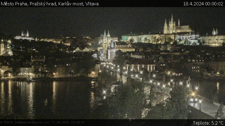 Město Praha - Pražský hrad, Karlův most, Vltava - 18.4.2024 v 00:00