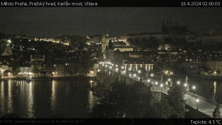 Město Praha - Pražský hrad, Karlův most, Vltava - 18.4.2024 v 02:00