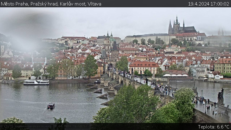 Město Praha - Pražský hrad, Karlův most, Vltava - 19.4.2024 v 17:00