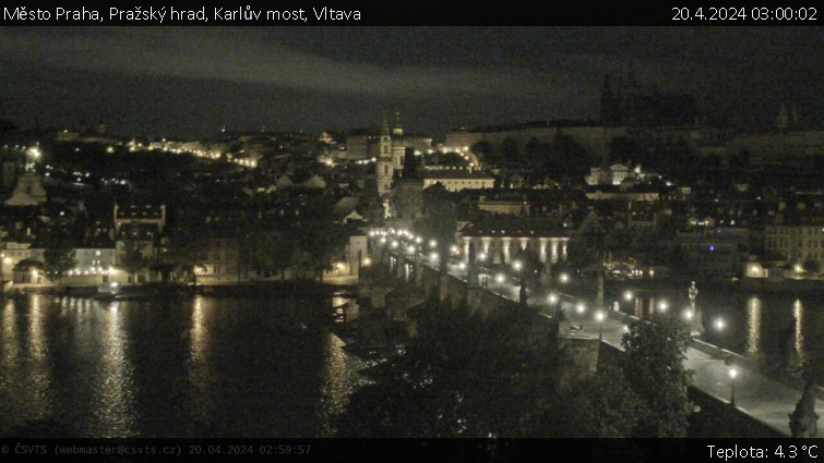 Město Praha - Pražský hrad, Karlův most, Vltava - 20.4.2024 v 03:00