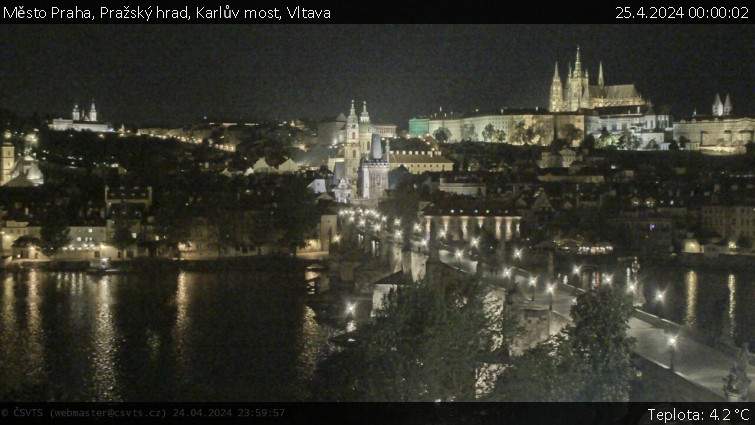 Město Praha - Pražský hrad, Karlův most, Vltava - 25.4.2024 v 00:00