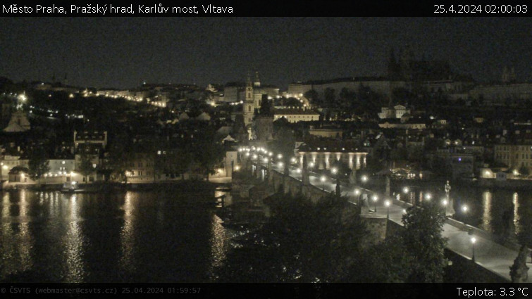 Město Praha - Pražský hrad, Karlův most, Vltava - 25.4.2024 v 02:00