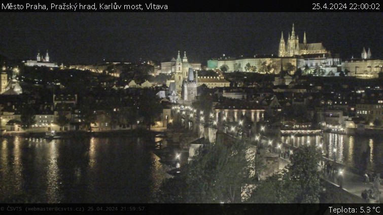 Město Praha - Pražský hrad, Karlův most, Vltava - 25.4.2024 v 22:00