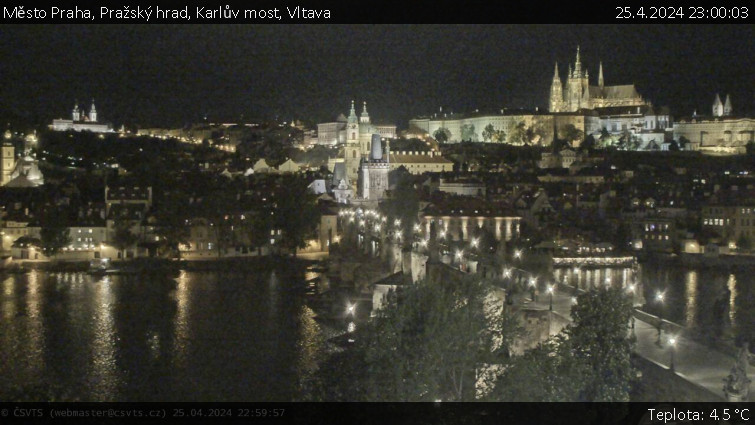 Město Praha - Pražský hrad, Karlův most, Vltava - 25.4.2024 v 23:00
