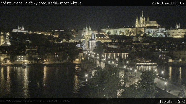 Město Praha - Pražský hrad, Karlův most, Vltava - 26.4.2024 v 00:00