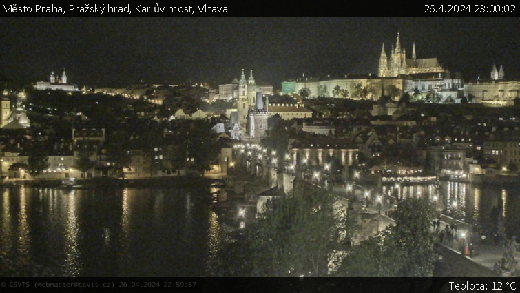 Město Praha - Pražský hrad, Karlův most, Vltava - 26.4.2024 v 23:00