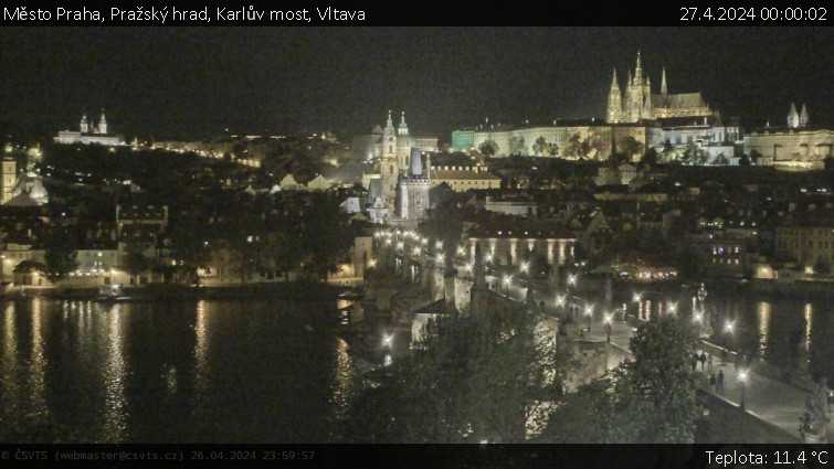 Město Praha - Pražský hrad, Karlův most, Vltava - 27.4.2024 v 00:00