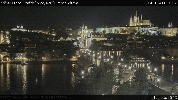 Město Praha - Pražský hrad, Karlův most, Vltava - 29.4.2024 v 00:00