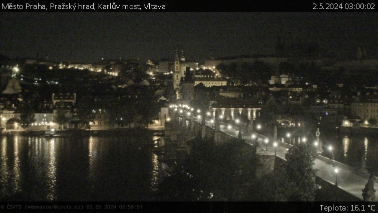 Město Praha - Pražský hrad, Karlův most, Vltava - 2.5.2024 v 03:00