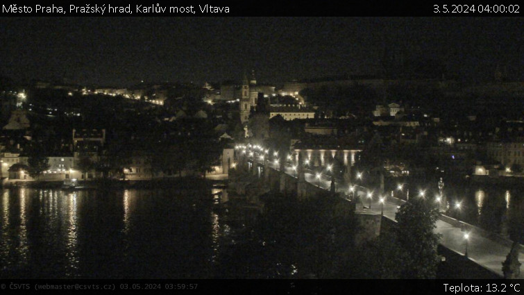 Město Praha - Pražský hrad, Karlův most, Vltava - 3.5.2024 v 04:00
