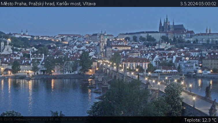 Město Praha - Pražský hrad, Karlův most, Vltava - 3.5.2024 v 05:00