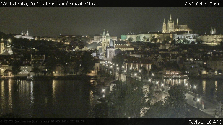 Město Praha - Pražský hrad, Karlův most, Vltava - 7.5.2024 v 23:00