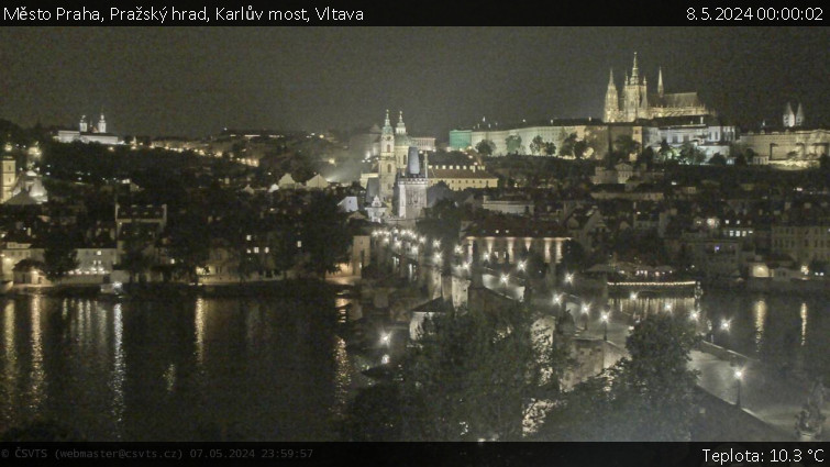 Město Praha - Pražský hrad, Karlův most, Vltava - 8.5.2024 v 00:00