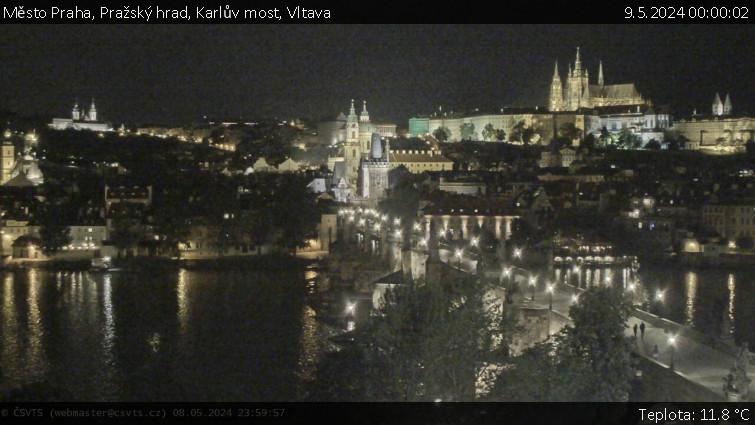 Město Praha - Pražský hrad, Karlův most, Vltava - 9.5.2024 v 00:00