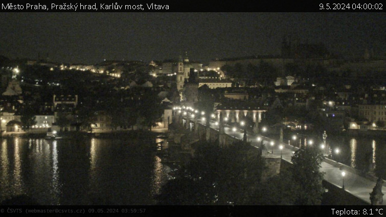 Město Praha - Pražský hrad, Karlův most, Vltava - 9.5.2024 v 04:00