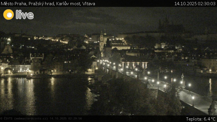 Město Praha - Pražský hrad, Karlův most, Vltava - 14.10.2025 v 02:30 Město Praha - Pražský hrad, Karlův most, Vltava - 14.10.2025 v 02:30