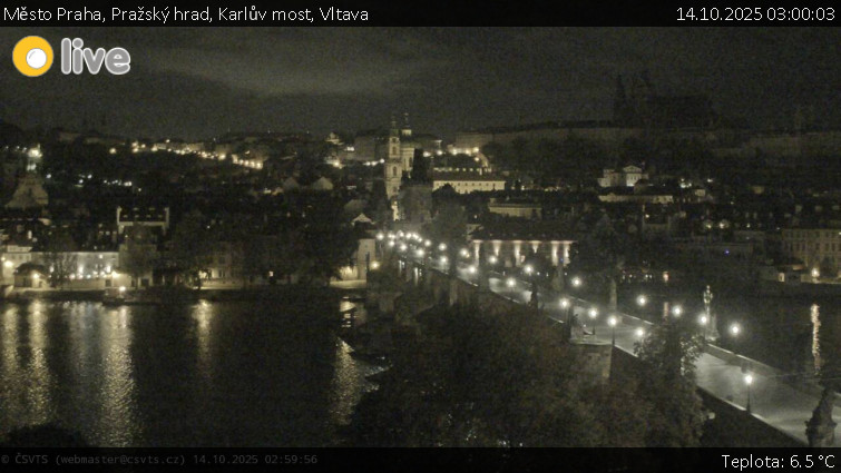 Město Praha - Pražský hrad, Karlův most, Vltava - 14.10.2025 v 03:00 Město Praha - Pražský hrad, Karlův most, Vltava - 14.10.2025 v 03:00