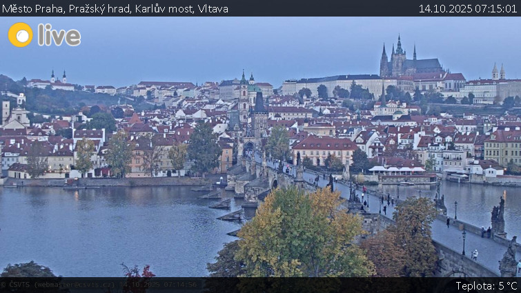 Město Praha - Pražský hrad, Karlův most, Vltava - 14.10.2025 v 07:15 Město Praha - Pražský hrad, Karlův most, Vltava - 14.10.2025 v 07:15