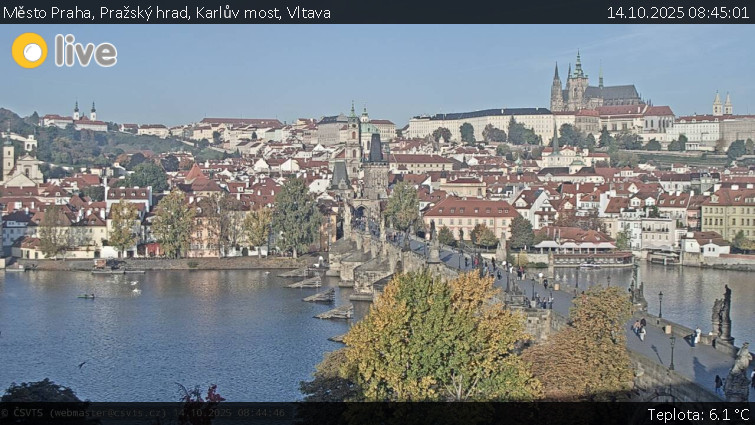 Město Praha - Pražský hrad, Karlův most, Vltava - 14.10.2025 v 08:45 Město Praha - Pražský hrad, Karlův most, Vltava - 14.10.2025 v 08:45