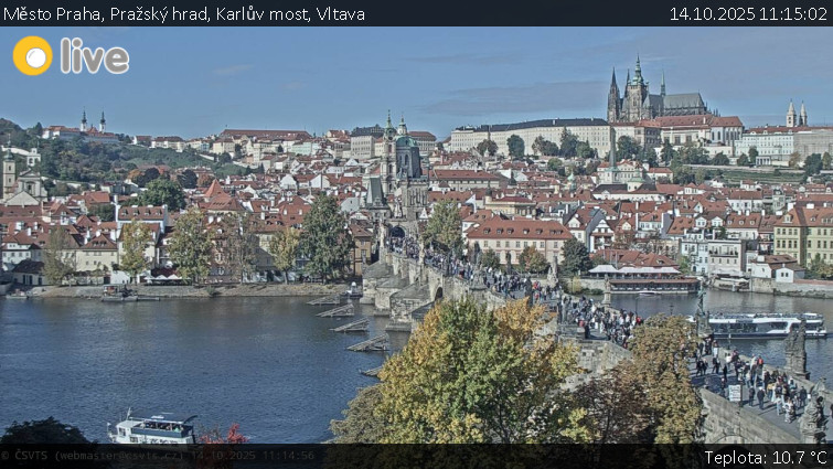 Město Praha - Pražský hrad, Karlův most, Vltava - 14.10.2025 v 11:15 Město Praha - Pražský hrad, Karlův most, Vltava - 14.10.2025 v 11:15