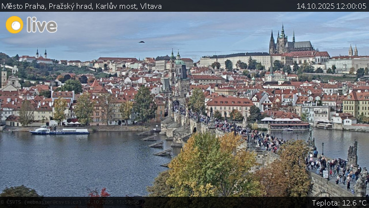 Město Praha - Pražský hrad, Karlův most, Vltava - 14.10.2025 v 12:00 Město Praha - Pražský hrad, Karlův most, Vltava - 14.10.2025 v 12:00