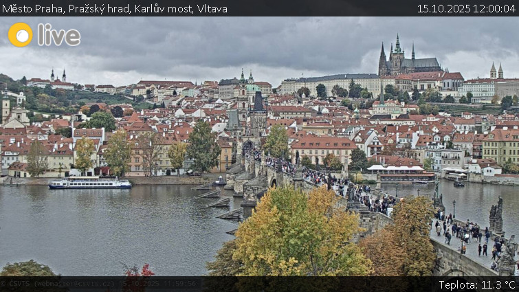 Město Praha - Pražský hrad, Karlův most, Vltava - 15.10.2025 v 12:00 Město Praha - Pražský hrad, Karlův most, Vltava - 15.10.2025 v 12:00
