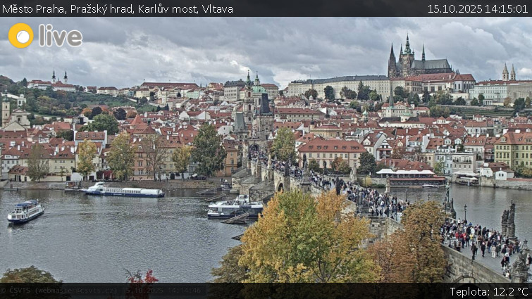Město Praha - Pražský hrad, Karlův most, Vltava - 15.10.2025 v 14:15 Město Praha - Pražský hrad, Karlův most, Vltava - 15.10.2025 v 14:15