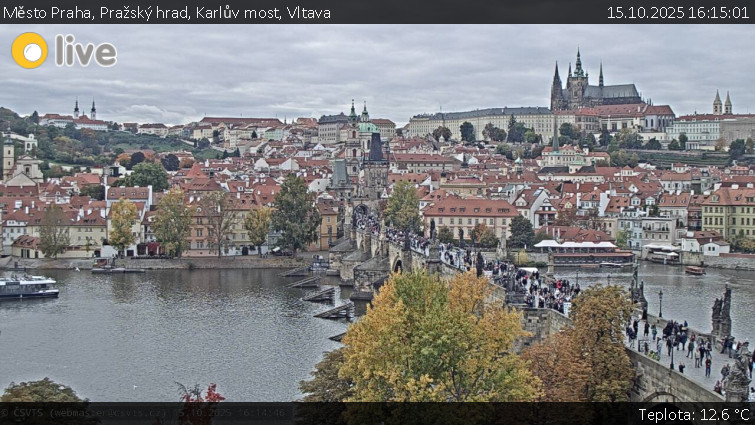 Město Praha - Pražský hrad, Karlův most, Vltava - 15.10.2025 v 16:15 Město Praha - Pražský hrad, Karlův most, Vltava - 15.10.2025 v 16:15