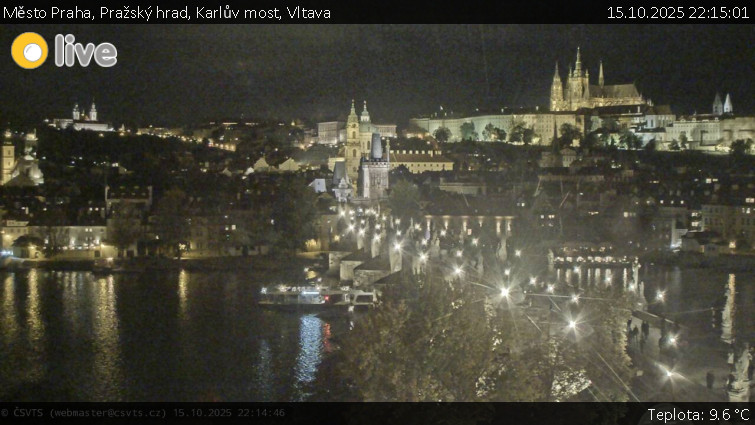 Město Praha - Pražský hrad, Karlův most, Vltava - 15.10.2025 v 22:15 Město Praha - Pražský hrad, Karlův most, Vltava - 15.10.2025 v 22:15