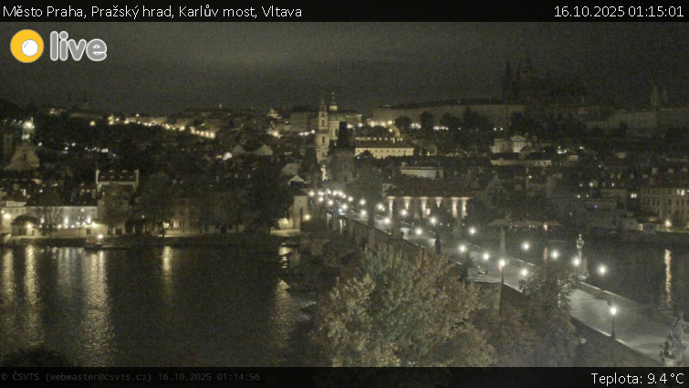 Město Praha - Pražský hrad, Karlův most, Vltava - 16.10.2025 v 01:15 Město Praha - Pražský hrad, Karlův most, Vltava - 16.10.2025 v 01:15
