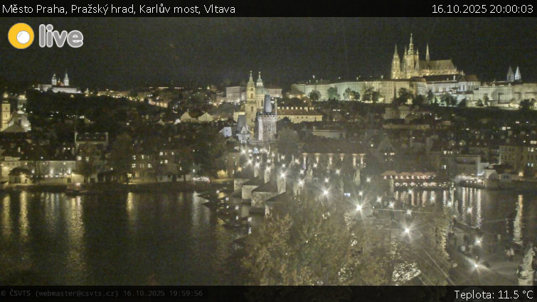 Město Praha - Pražský hrad, Karlův most, Vltava - 16.10.2025 v 20:00 Město Praha - Pražský hrad, Karlův most, Vltava - 16.10.2025 v 20:00
