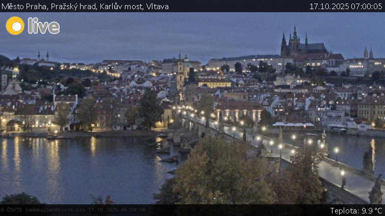 Město Praha - Pražský hrad, Karlův most, Vltava - 17.10.2025 v 07:00 Město Praha - Pražský hrad, Karlův most, Vltava - 17.10.2025 v 07:00