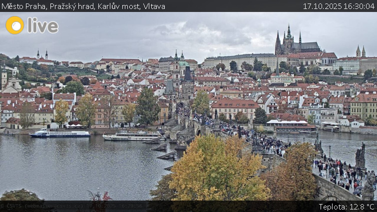Město Praha - Pražský hrad, Karlův most, Vltava - 17.10.2025 v 16:30 Město Praha - Pražský hrad, Karlův most, Vltava - 17.10.2025 v 16:30