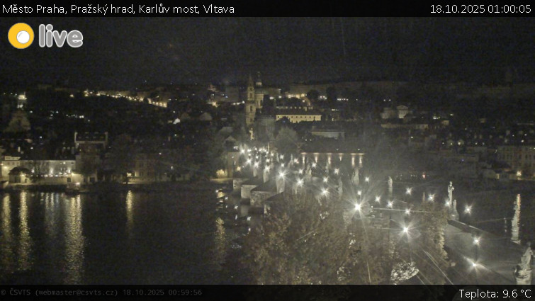 Město Praha - Pražský hrad, Karlův most, Vltava - 18.10.2025 v 01:00 Město Praha - Pražský hrad, Karlův most, Vltava - 18.10.2025 v 01:00