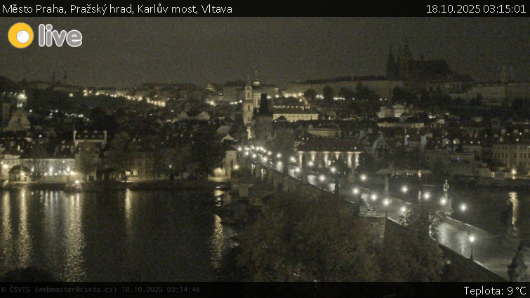 Město Praha - Pražský hrad, Karlův most, Vltava - 18.10.2025 v 03:15 Město Praha - Pražský hrad, Karlův most, Vltava - 18.10.2025 v 03:15