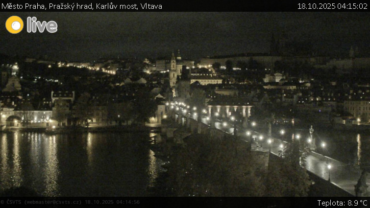 Město Praha - Pražský hrad, Karlův most, Vltava - 18.10.2025 v 04:15 Město Praha - Pražský hrad, Karlův most, Vltava - 18.10.2025 v 04:15