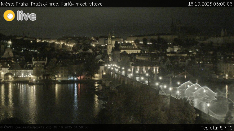 Město Praha - Pražský hrad, Karlův most, Vltava - 18.10.2025 v 05:00 Město Praha - Pražský hrad, Karlův most, Vltava - 18.10.2025 v 05:00