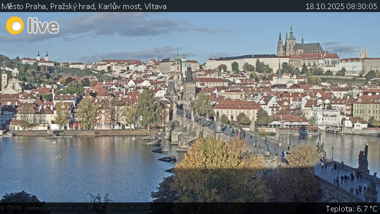 Město Praha - Pražský hrad, Karlův most, Vltava - 18.10.2025 v 08:30 Město Praha - Pražský hrad, Karlův most, Vltava - 18.10.2025 v 08:30