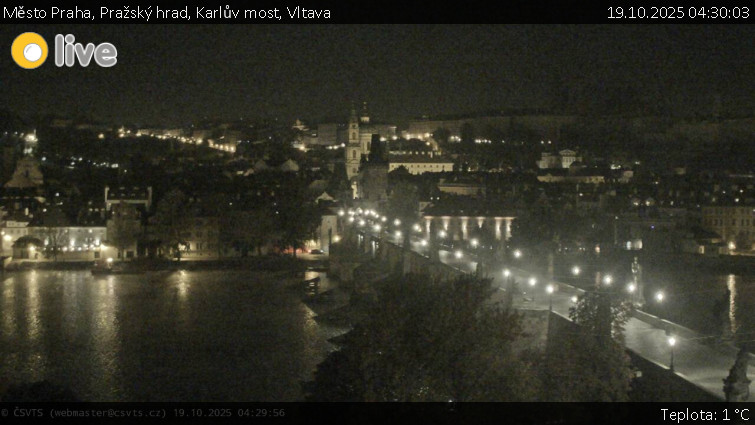 Město Praha - Pražský hrad, Karlův most, Vltava - 19.10.2025 v 04:30 Město Praha - Pražský hrad, Karlův most, Vltava - 19.10.2025 v 04:30