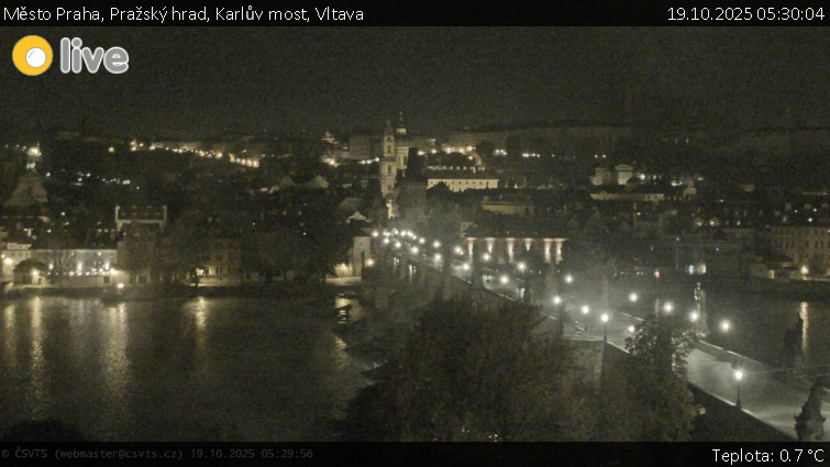 Město Praha - Pražský hrad, Karlův most, Vltava - 19.10.2025 v 05:30 Město Praha - Pražský hrad, Karlův most, Vltava - 19.10.2025 v 05:30